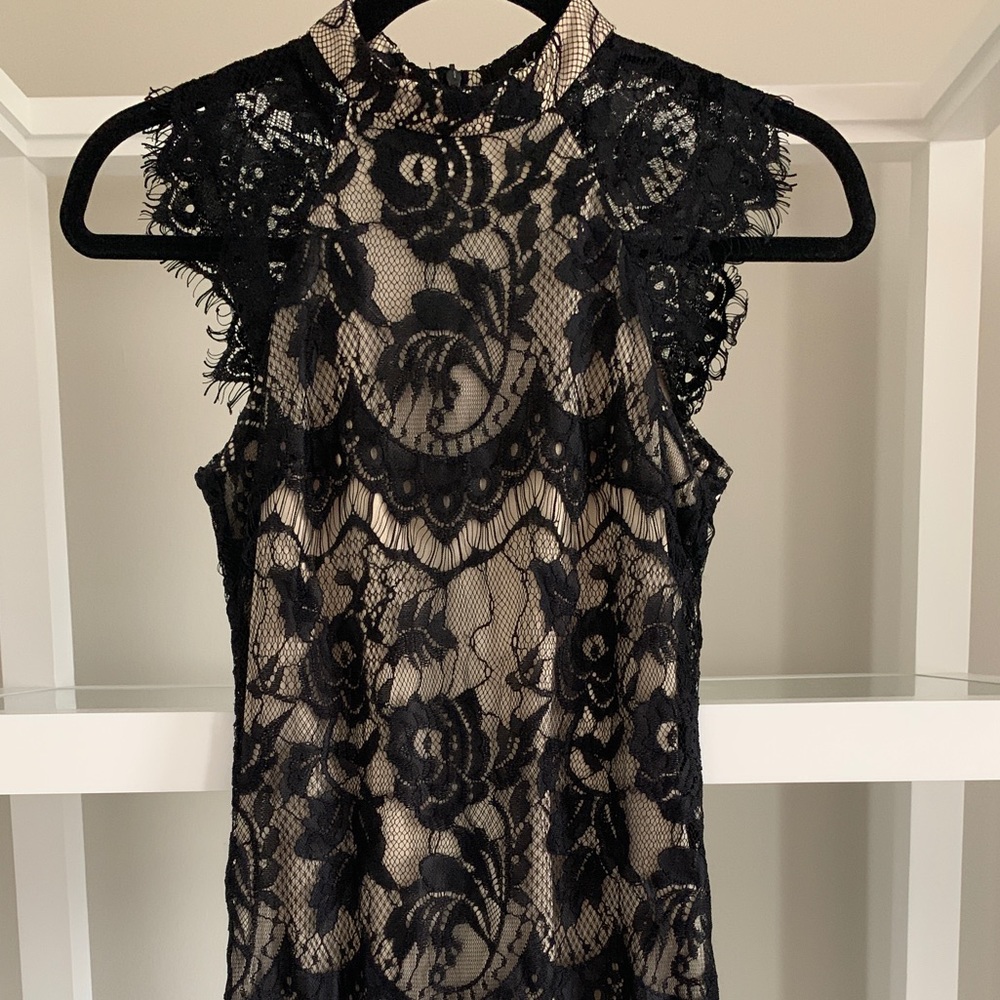 Black and Nude Mini Lace Dress